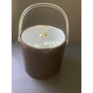 Shelton Ware Vintage Mid Century Brown Vinyl Lucite Handle Ice Bucket Retro MCM